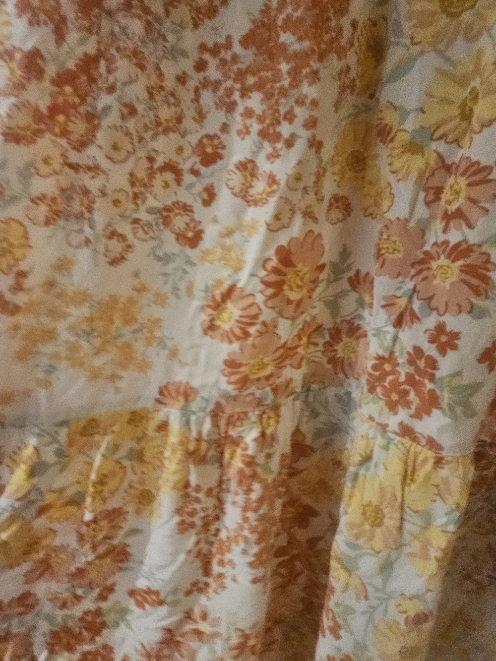 True Craft Boho Cottagecore Cream Midi Dress Orange Oversize Yellow Floral Print - Picture 7 of 11